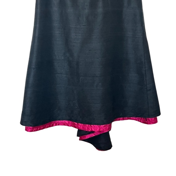 Kimera Black Silk Shantung Asymmetrical Midi Dress with Pink Poly Lining Size S - Picture 3 of 11